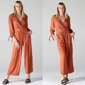 NWT Angie Garment-dyed Twill V Neck Jumpsuit | Size Medium
